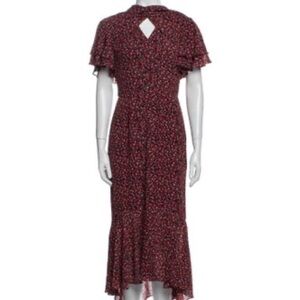 Mikael Aghal Floral Print Maxi Dress Back Zip Short Sleeve Mock Neck Red Size 6